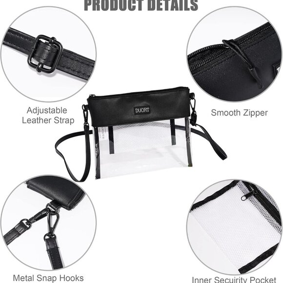 Clear Bag Stadium Approved, TPU Clear Purses Inside Pocket，Crossbody Bag Adjusta - Picture 4 of 6